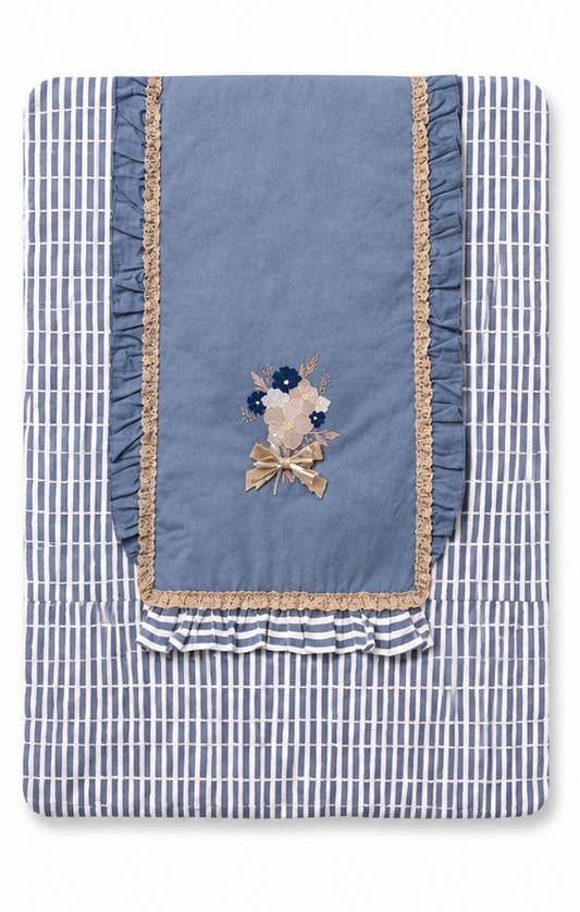 Floral Embroidered Ruffle-Detail Cotton Baby Blanket