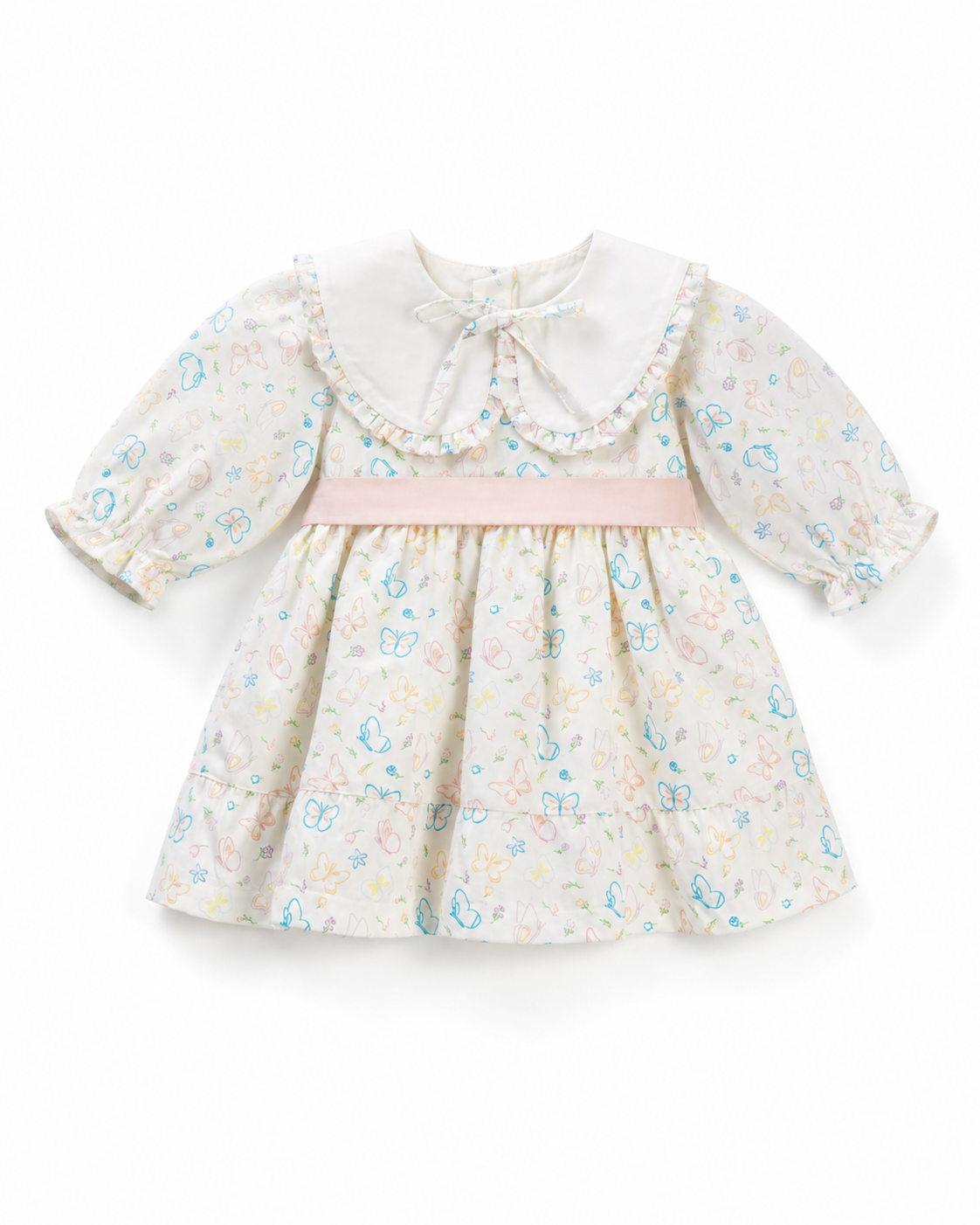Butterfly Print Baby Girl Dress with Peter Pan Collar