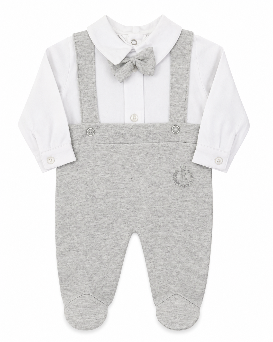 Baby Boys’ Elegant Bow Tie & Suspender Footed Romper