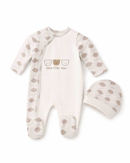 Baby Unisex Three Little Bears Footed Romper & Hat Set