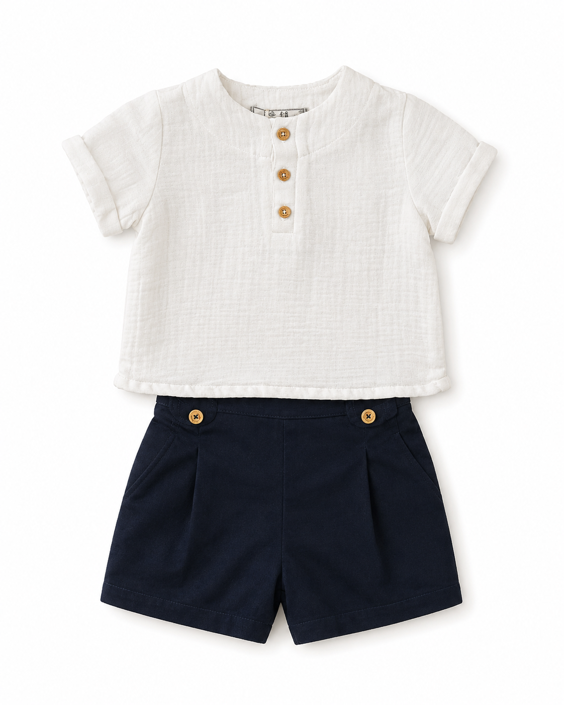 Muslin Short Sleeve Baby Shirt & Navy Shorts Set