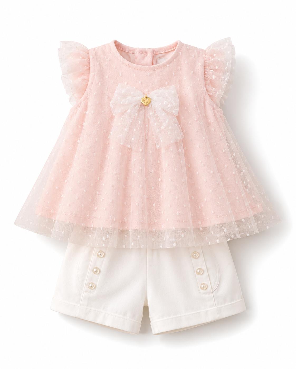Baby Girls’ Dotted Tulle Bow Top & Shorts 2-Piece Set