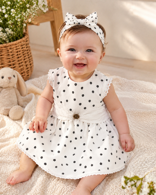 Baby Girls’ Polka Dot Bow Detail Cotton Dress