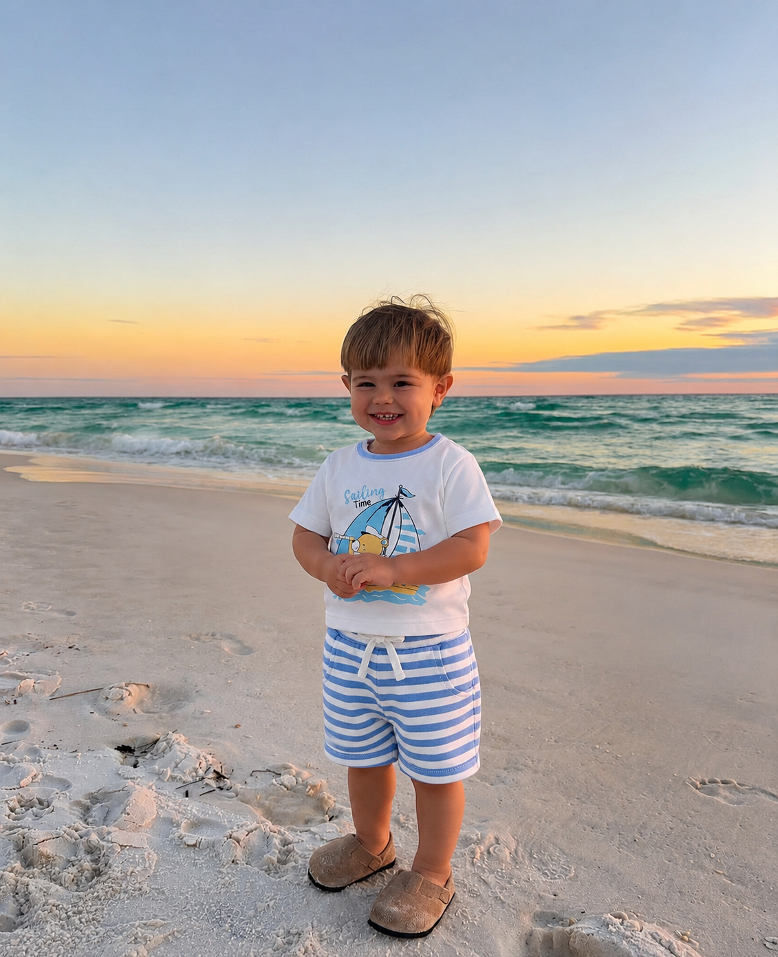 Boys’ Sailing Bear 2-Piece T-Shirt & Striped Shorts Set