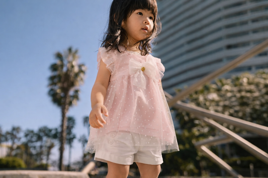 Baby Girls’ Dotted Tulle Bow Top & Shorts 2-Piece Set