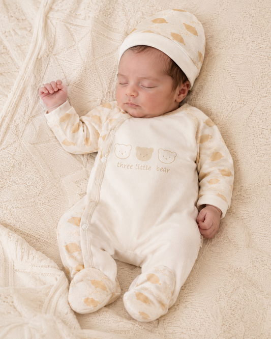 Baby Unisex Three Little Bears Footed Romper & Hat Set