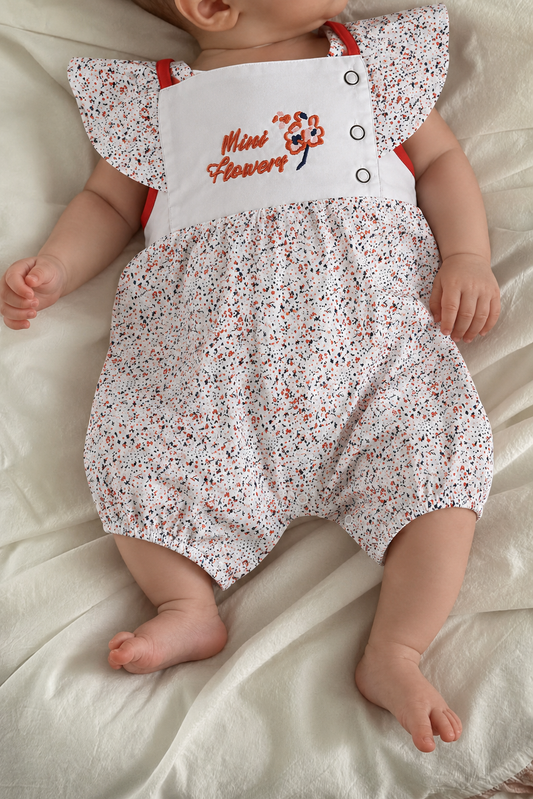 Baby Girls’ Mini Flowers Printed Romper with Ruffle Sleeves