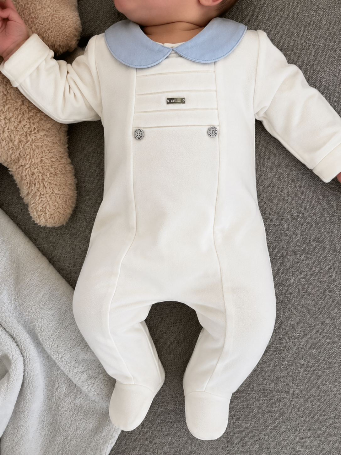 Baby Boys’ Ivory Footed Romper with Peter Pan Collar
