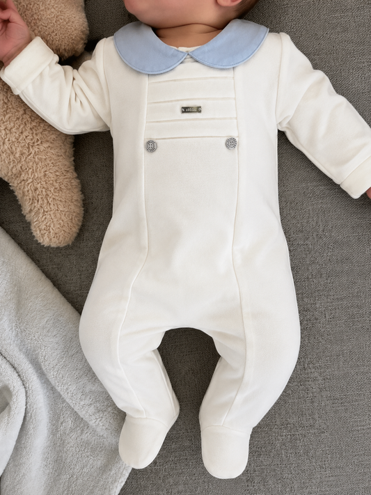 Baby Boys’ Ivory Footed Romper with Peter Pan Collar