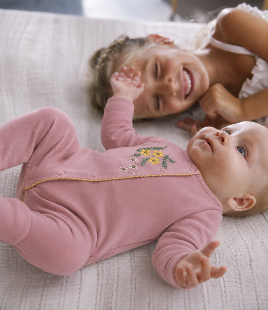 Baby Girls’ Floral Embroidered Footed Romper