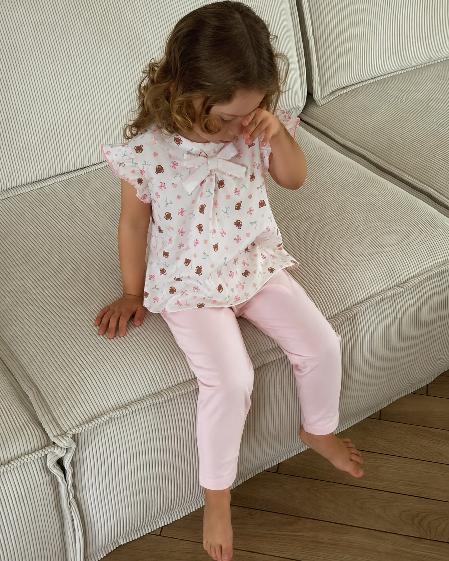 2-Piece Baby Girl Pajama Set – Teddy Print Tunic & Leggings