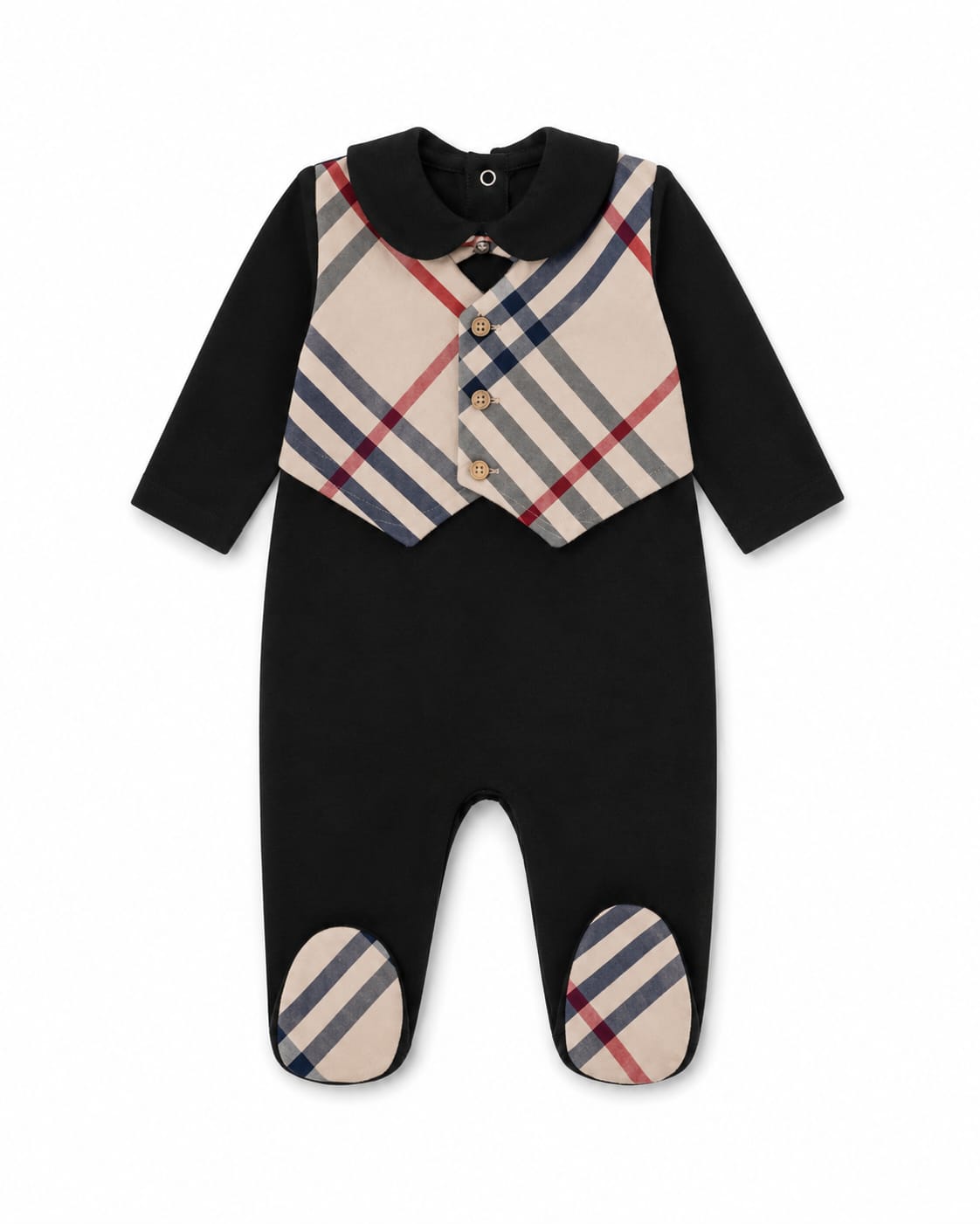 Baby Boys’ Formal Plaid Vest & Bow Tie Footed Romper