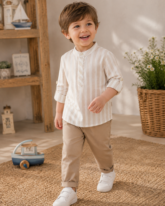 Baby Boys’ Striped Mandarin Collar Shirt