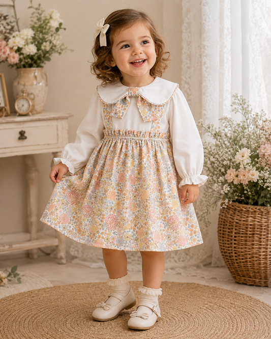 Baby Girls’ Floral Bow-Collar Dress