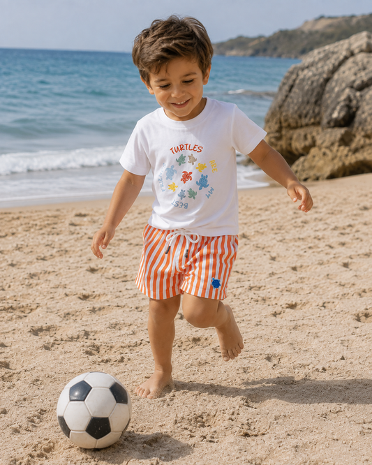 Summer Turtle Print T-Shirt & Shorts Swimsuit