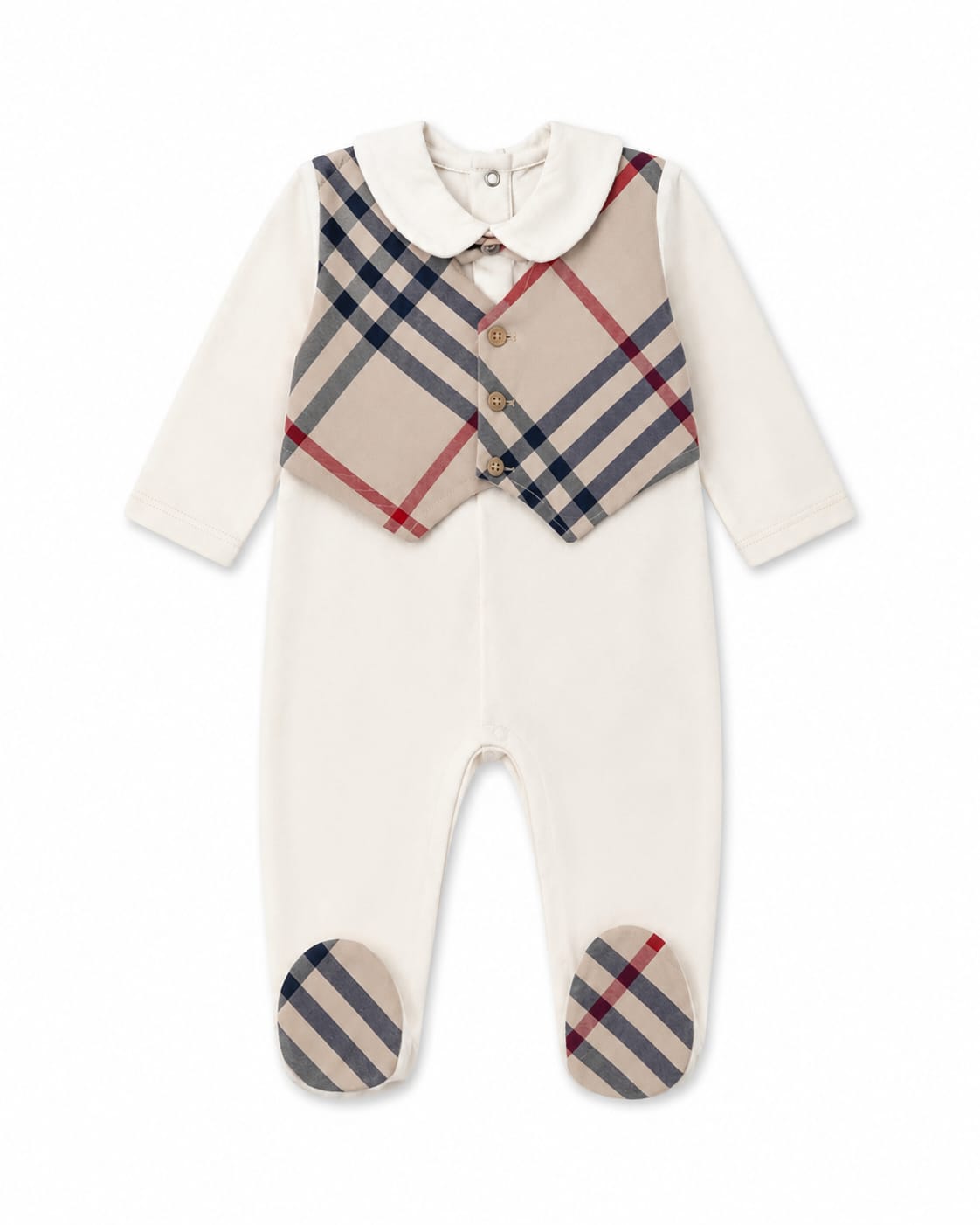 Baby Boys’ Formal Plaid Vest & Bow Tie Footed Romper