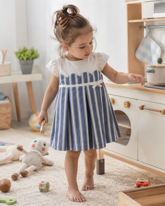 Baby Girls Striped Party Dress – Cotton Pleated Dress