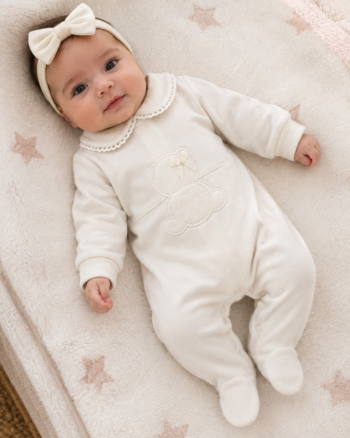 Bear Embroidered Baby Sleepsuit
