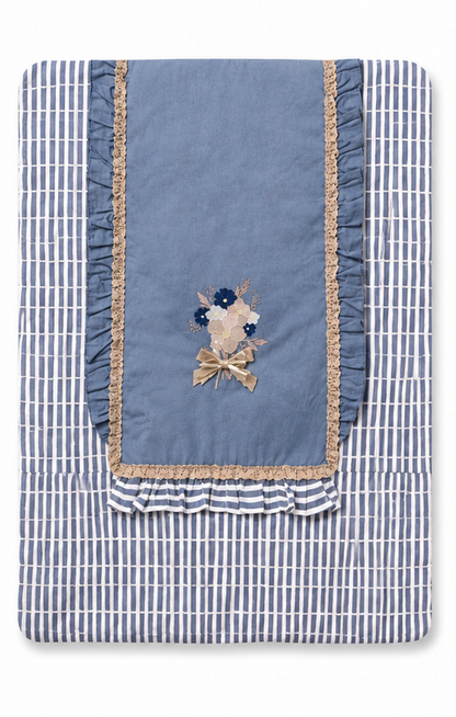 Floral Embroidered Ruffle-Detail Cotton Baby Blanket