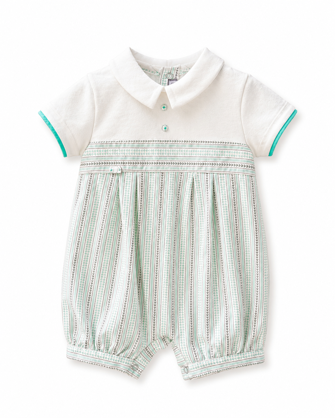 Baby Boys’ Patterned Shirt-Collar Cotton Romper