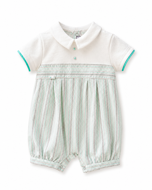 Baby Boys’ Patterned Shirt-Collar Cotton Romper