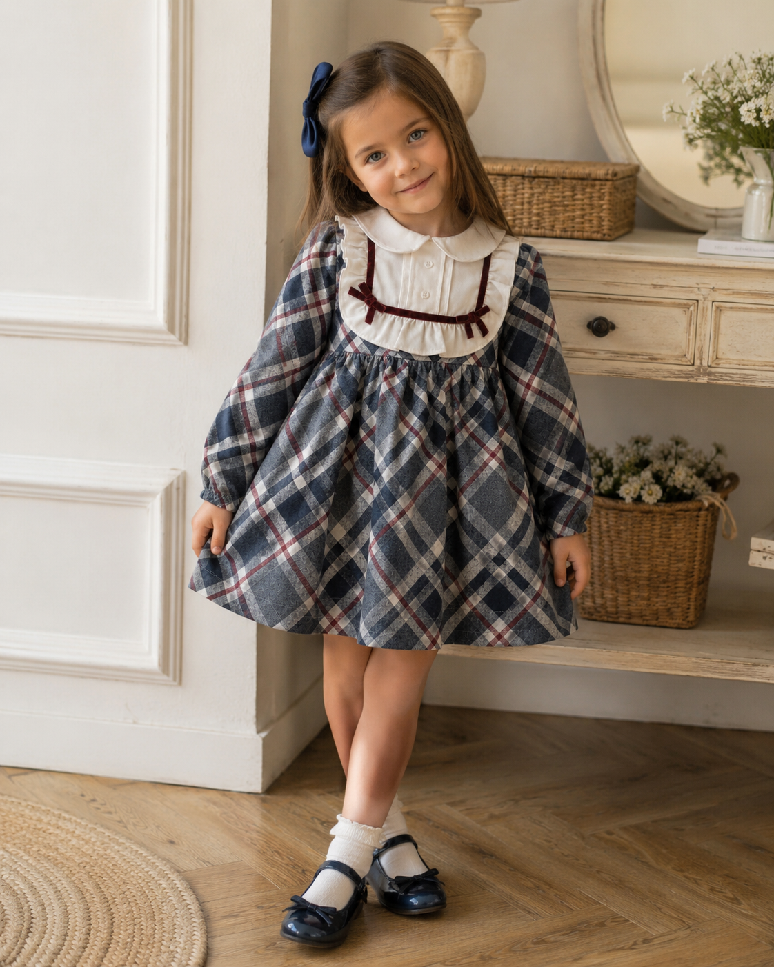 Girl Plaid Peter Pan Collar Dress