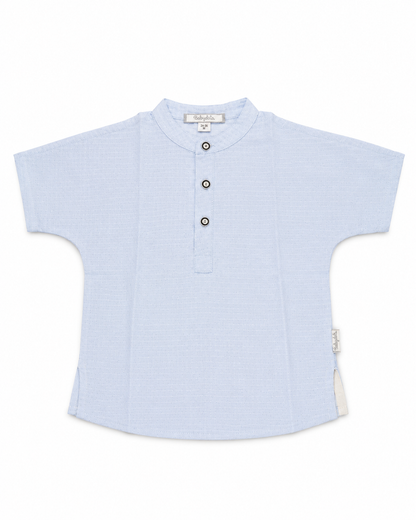 Baby Boys Mandarin Collar Cotton Shirt – Short Sleeve