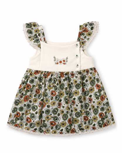 Girls’ Vintage Floral Lace-Trim Dress