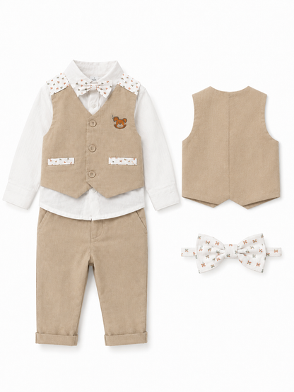Boys’ 4-Piece Formal Vest Set with Bow Tie – Long Sleeve Shirt & Trousers