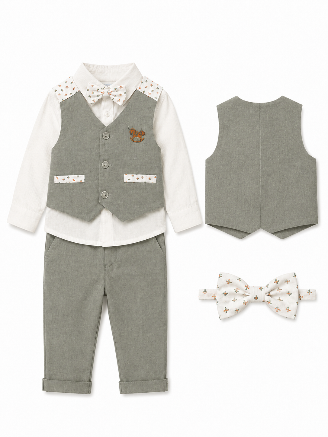 Boys’ 4-Piece Formal Vest Set with Bow Tie – Long Sleeve Shirt & Trousers