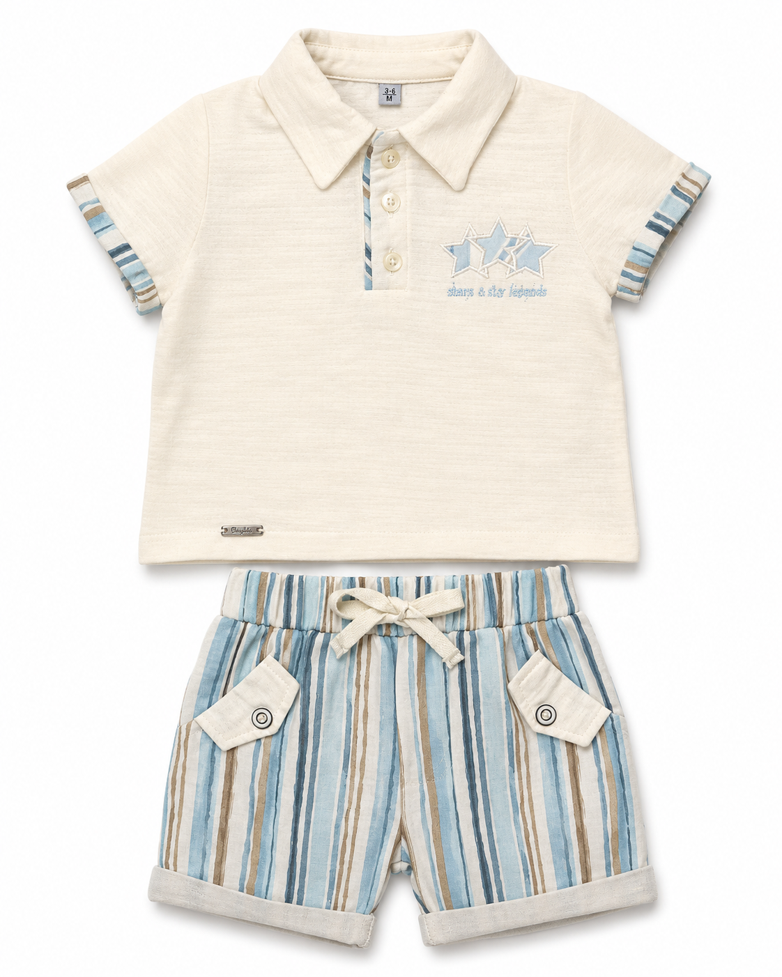 Baby Boys Polo Shirt & Striped Shorts Set – 2 Piece Outfit