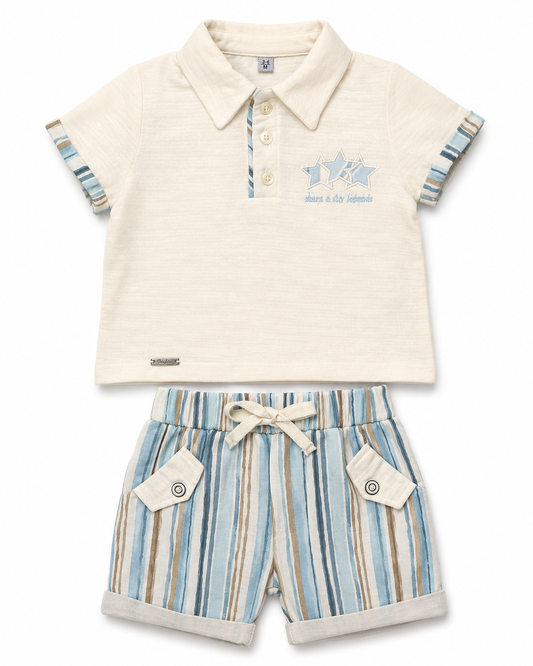 Baby Boys Polo Shirt & Striped Shorts Set Outfit