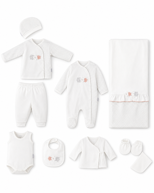 Newborn Girl Elegant Floral Romper Essentials Set