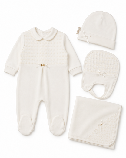 Baby Girls' Footed Romper Set with Blanket, Hat & Bib