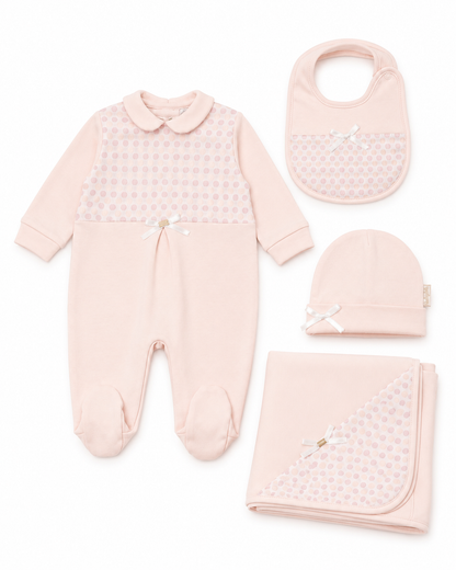 Baby Girls' Footed Romper Set with Blanket, Hat & Bib
