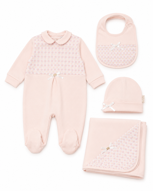 Baby Girls' Footed Romper Set with Blanket, Hat & Bib