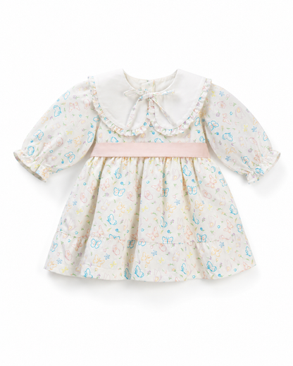 Butterfly Print Baby Girl Dress with Peter Pan Collar