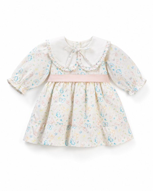 Butterfly Print Baby Girl Dress with Peter Pan Collar