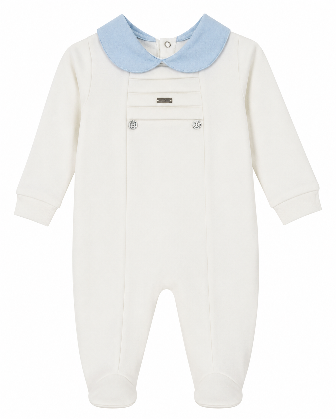 Baby Boys’ Ivory Footed Romper with Peter Pan Collar