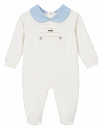 Baby Boys’ Ivory Footed Romper with Peter Pan Collar