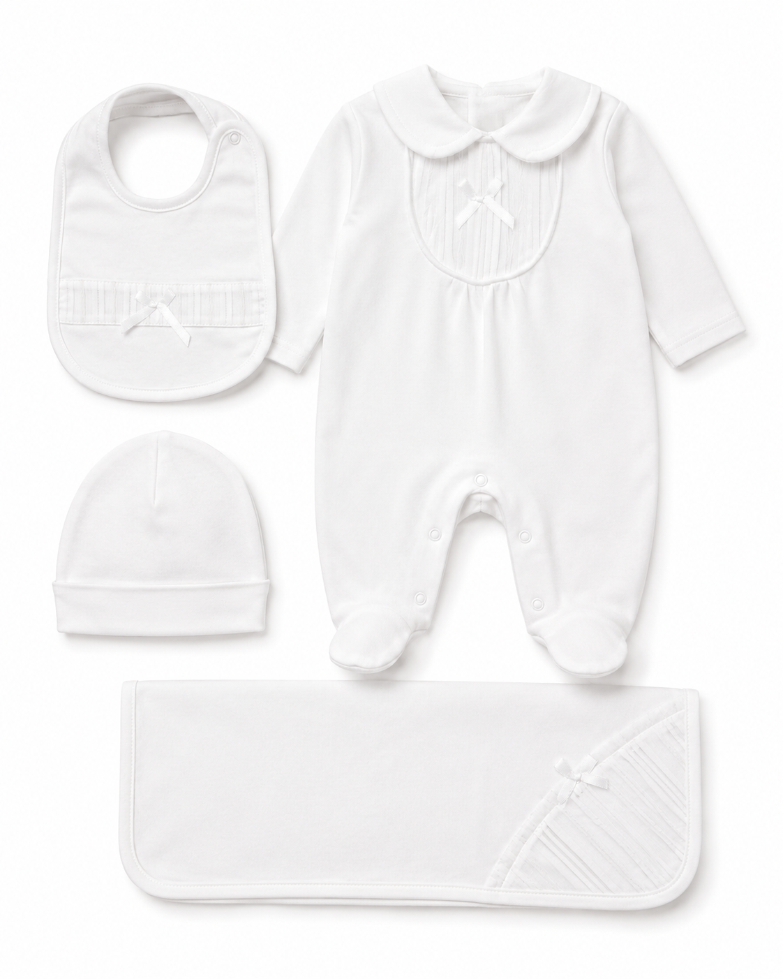 Classic Baby Romper Set with Hat, Bib & Blanket