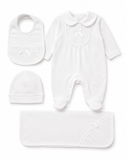 Classic Baby Romper Set with Hat, Bib & Blanket