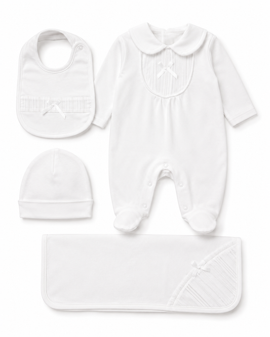 Classic Baby Romper Set with Hat, Bib & Blanket