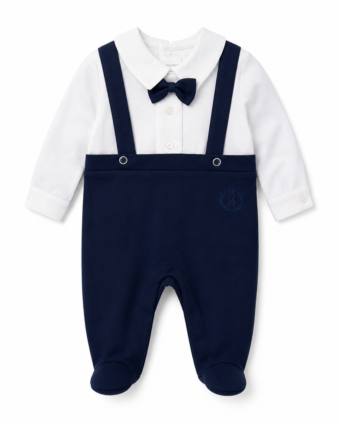 Baby Boys’ Elegant Bow Tie & Suspender Footed Romper