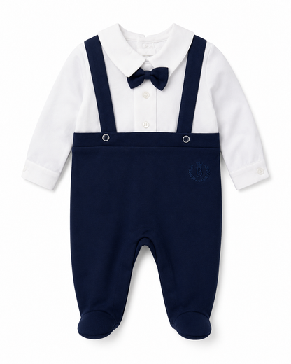 Baby Boys’ Elegant Bow Tie & Suspender Footed Romper