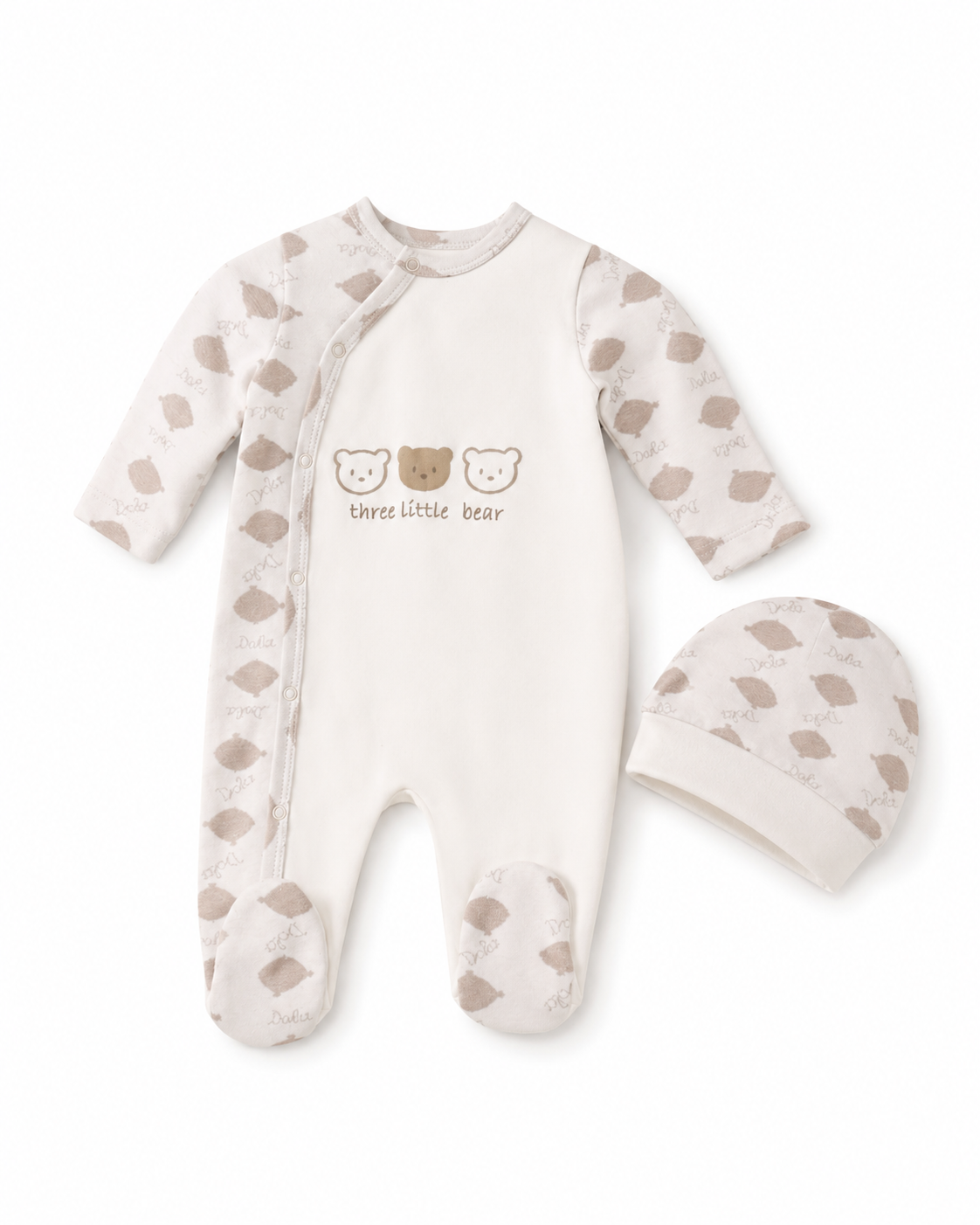 Baby Unisex Three Little Bears Footed Romper & Hat Set