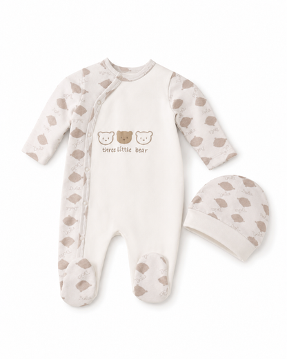 Baby Unisex Three Little Bears Footed Romper & Hat Set