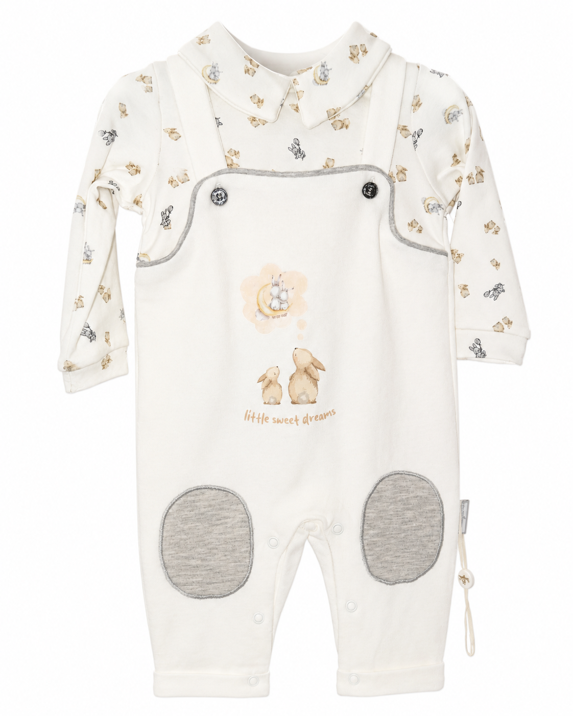 Printed Collared Baby Romper with Bunny Design