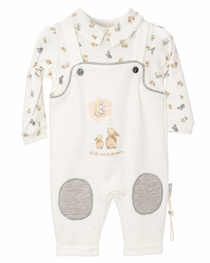 Printed Collared Baby Romper with Bunny Design