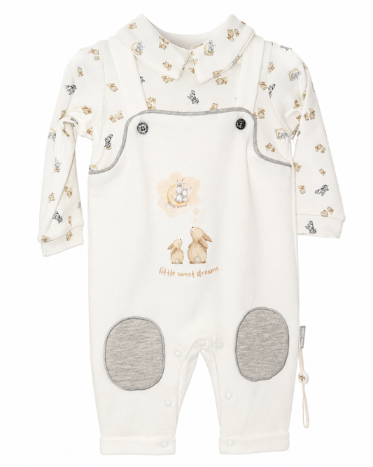 Printed Collared Baby Romper with Bunny Design